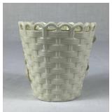 Bundle of 4 Vintage Belleek Ireland Basket Weave Vases with Black & Green Bottom Marks