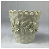 Bundle of 4 Vintage Belleek Ireland Basket Weave Vases with Black & Green Bottom Marks