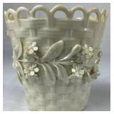 Bundle of 4 Vintage Belleek Ireland Basket Weave Vases with Black & Green Bottom Marks