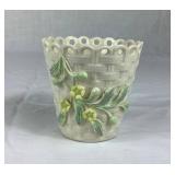 Bundle of 4 Vintage Belleek Ireland Basket Weave Vases with Black & Green Bottom Marks