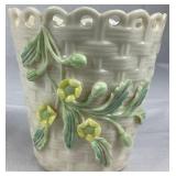 Bundle of 4 Vintage Belleek Ireland Basket Weave Vases with Black & Green Bottom Marks