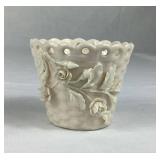 Bundle of 4 Vintage Belleek Ireland Basket Weave Vases with Black & Green Bottom Marks