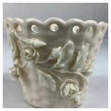 Bundle of 4 Vintage Belleek Ireland Basket Weave Vases with Black & Green Bottom Marks