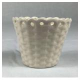 Bundle of 4 Vintage Belleek Ireland Basket Weave Vases with Black & Green Bottom Marks