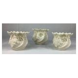Set of 3 Belleek Irish Porcelain Flowered Bowl Vases with Sculpted Rose and Leaf Details