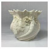 Set of 3 Belleek Irish Porcelain Flowered Bowl Vases with Sculpted Rose and Leaf Details