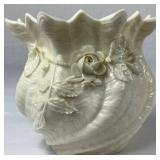Set of 3 Belleek Irish Porcelain Flowered Bowl Vases with Sculpted Rose and Leaf Details