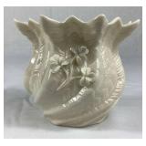 Set of 3 Belleek Irish Porcelain Flowered Bowl Vases with Sculpted Rose and Leaf Details