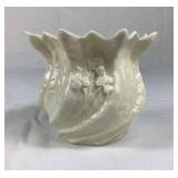 Set of 3 Belleek Irish Porcelain Flowered Bowl Vases with Sculpted Rose and Leaf Details