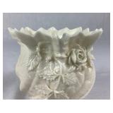 Set of 3 Belleek Irish Porcelain Flowered Bowl Vases with Sculpted Rose and Leaf Details