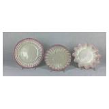 Antique Belleek Neptune Black Mark Pearl Pink Luster 8' Side Plate, 6.5' Side Plate and 7.5' Leaf Plate