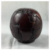 Chinese Warrior Sculpture and Hand Carved Japanese & Globe Wood Trinket Boxes