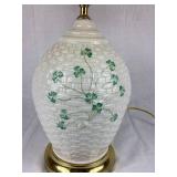 Belleek Irish Porcelain Basket Weave Harp Shamrock Lamp