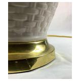 Belleek Irish Porcelain Basket Weave Harp Shamrock Lamp