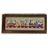 Slovakian Bundle of Pottery Canteen and Vintage Slovakian Framed Folk Embroidery Village Art