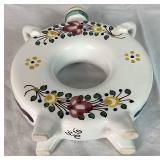 Slovakian Bundle of Pottery Canteen and Vintage Slovakian Framed Folk Embroidery Village Art