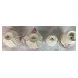Antique Belleek Porcelain Triacna Pink Creamer, Tridacna Cups & Saucers (2 Sizes), Extra Shell Saucer and Lily White Creamer-Yellow Interior