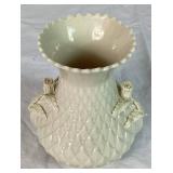 Vintage Belleek Irish Porcelain Thistle Vase Green Mark, Basketweave 3 Footed vase Black 3rd Mark,