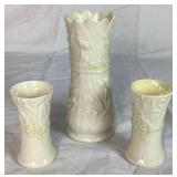 Belleek Porcelain Lily of the Valley Spill Vase Black 3rd Mark and Belleek Ireland Typha Spill Vases Green Mark