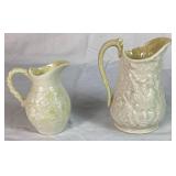 Belleek Irish Pocelain Black 3rd Mark Open Sugar Bowl 4', Ivy Yellow Pitcher Black Mark 4' H , Lotus Open Sugar Bowl Black Mark 3' Opening and Bacchus Mark Pitcher Black Mark  4.75' H