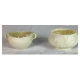 Belleek Irish Pocelain Black 3rd Mark Open Sugar Bowl 4', Ivy Yellow Pitcher Black Mark 4' H , Lotus Open Sugar Bowl Black Mark 3' Opening and Bacchus Mark Pitcher Black Mark  4.75' H