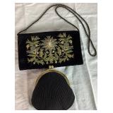 Vintage Zardozi Embroidered Velvet and Pleated Kiss Lock Evening Bags