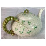 Belleek Classic Shamrock Teapot, Rose Bowl Vase and 6.5' Fruit Dessert Bowls