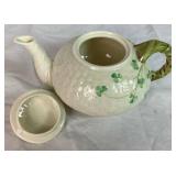Belleek Classic Shamrock Teapot, Rose Bowl Vase and 6.5' Fruit Dessert Bowls