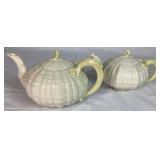 Classic Tridacna Shell Belleek Irish Porcelain Teapots 8' W x 9' W  and Neptune Pattern Vase 3.5' H