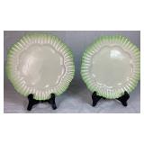 Belleek Black Mark Green Trim Dish Collection of Teacups & Saucers, Creamer, Ruffled Open Sugar Bowl and 7.5' Plates