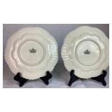 Belleek Black Mark Green Trim Dish Collection of Teacups & Saucers, Creamer, Ruffled Open Sugar Bowl and 7.5' Plates