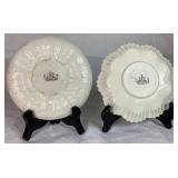Belleek Black Mark Green Trim Dish Collection of Teacups & Saucers, Creamer, Ruffled Open Sugar Bowl and 7.5' Plates