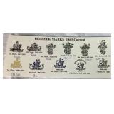 Belleek Black Mark Green Trim Dish Collection of Teacups & Saucers, Creamer, Ruffled Open Sugar Bowl and 7.5' Plates