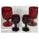 Ruby Red Goblet Collection - L.G. Wright Ruby Grape Panel, L.E. Smith Moon & Star and Two Avon 1876 Cape Cod