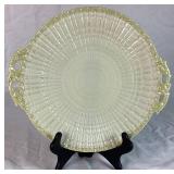 Vintage Belleek Irish Porcelain Limpet Yellow Pattern Two Handled Serving Plate, 8 Salad Plates, and 6 Cups & Saucers