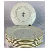 Vintage Belleek Irish Porcelain Limpet Yellow Pattern Two Handled Serving Plate, 8 Salad Plates, and 6 Cups & Saucers