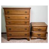 Davis Cabinet Co. Walnut 5 Drawer Highboy Dresser with Coordinating 2 Drawer Nightstand