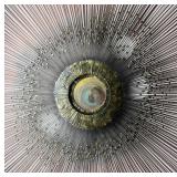 Mid Century Modern Brutalist Sunburst Metal Wall Sculpture