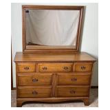 Davis Cabinet Co. Walnut Low Boy 7 Drawer Dresser with Mirror