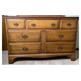 Davis Cabinet Co. Walnut Low Boy 7 Drawer Dresser with Mirror