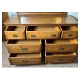 Davis Cabinet Co. Walnut Low Boy 7 Drawer Dresser with Mirror