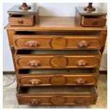 Antique 6 Drawer Dresser with Wall Mirror and 2 Dresser Lamps