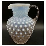 Vintage Opalescent Hobnail Pitcher, Sugar Bowl and 2 Vases (UV Reactive high manganese content)