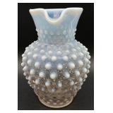 Vintage Opalescent Hobnail Pitcher, Sugar Bowl and 2 Vases (UV Reactive high manganese content)
