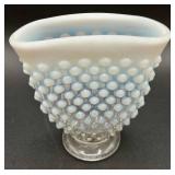 Vintage Opalescent Hobnail Pitcher, Sugar Bowl and 2 Vases (UV Reactive high manganese content)