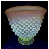 Vintage Opalescent Hobnail Pitcher, Sugar Bowl and 2 Vases (UV Reactive high manganese content)