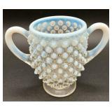 Vintage Opalescent Hobnail Pitcher, Sugar Bowl and 2 Vases (UV Reactive high manganese content)