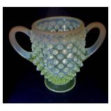 Vintage Opalescent Hobnail Pitcher, Sugar Bowl and 2 Vases (UV Reactive high manganese content)