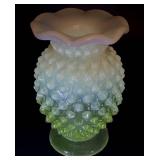 Vintage Opalescent Hobnail Pitcher, Sugar Bowl and 2 Vases (UV Reactive high manganese content)