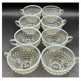 Set of 8 Vintage Opalescent Hobnail Teacups and Saucers